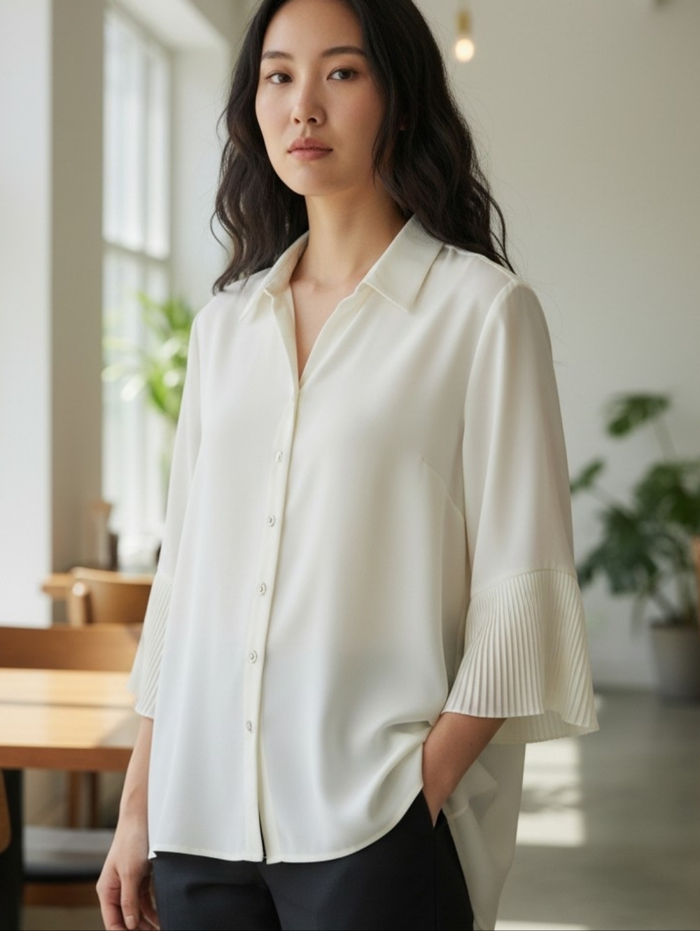 THE AVENUE Elegant Cream Georgette Blouse